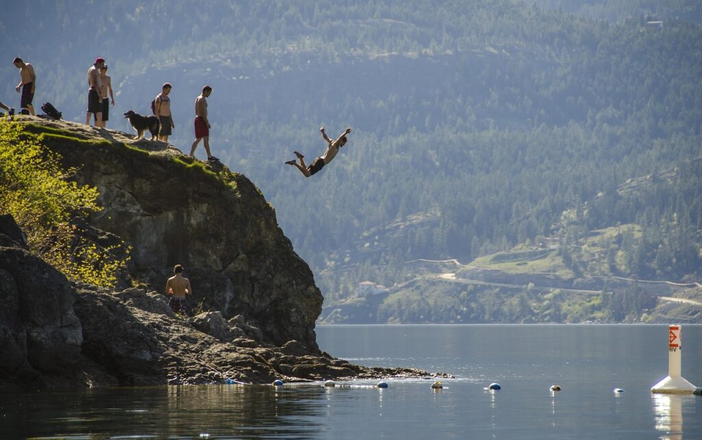 summer, cliff, nature, jumping