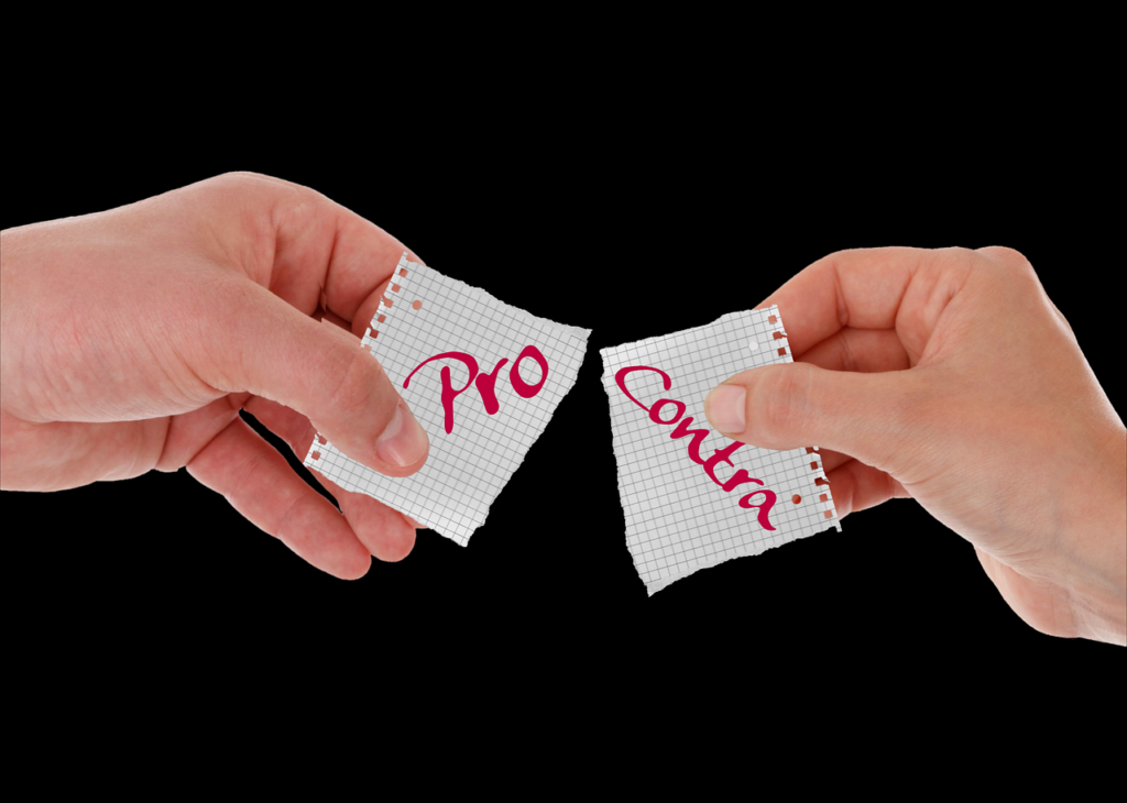 per, contra, on the other hand, for this, weigh up, to compare, decision, arrows, red, think