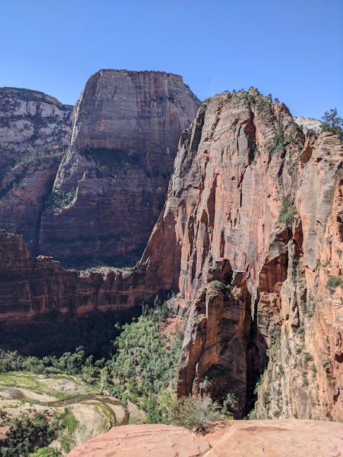 Majestic rock formations of Angels Landing in Zion, showcasing stunning geological beauty.