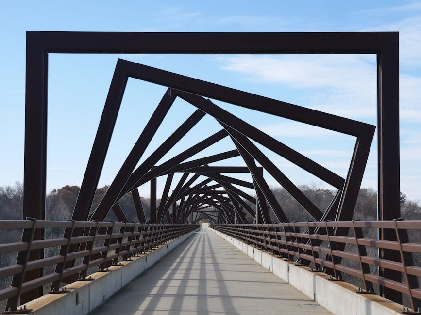 Explore the modern design of the High Trestle Trail Bridge in Iowa, featuring unique geometric metal arches.